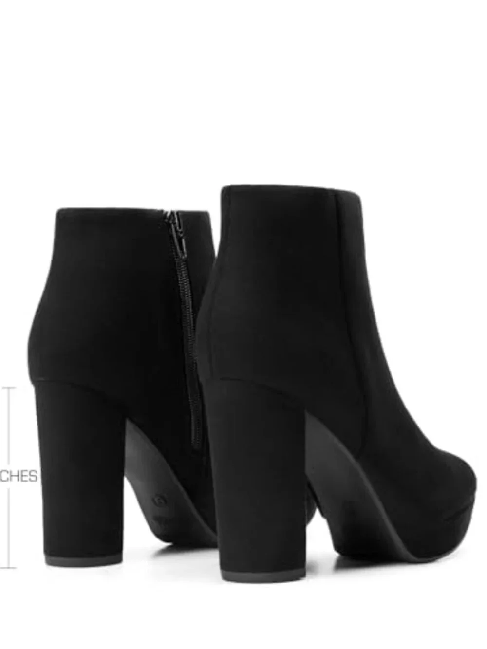 Faux Suede Chunky Heel Ankle Booties - Side Zip